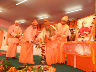 Rev. Swami Prabhanandaji Mj lighting the lamp in the inaugural function