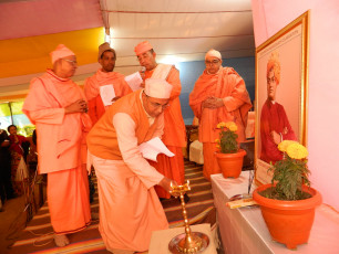 Lamp lighten by Swami  Sumanasananda in Youth Convention in connection with 150th Birth Anniversary